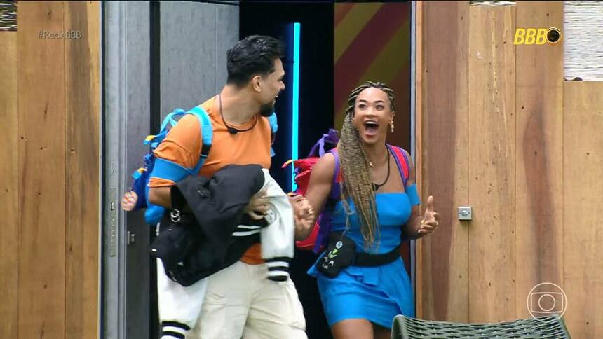 Aline e Vinicius em trecho da entrada no BBB 25