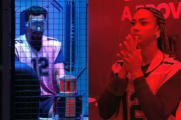 Vinicius e Aline em trecho da Prova do Líder no BBB 25