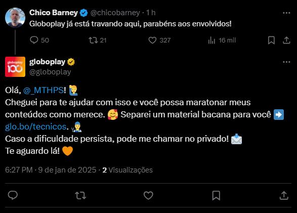 Globoplay responde usuário sobre erro no dia do Big Day