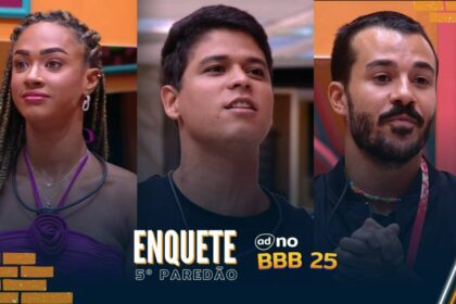 Aline, Guilherme e Mateus pedindo votos na sala do BBB25