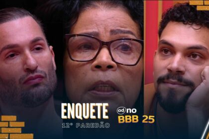 Diego hypolito, dona vilma e vinicius na arte da enquete do 12º paredão do bbb 25