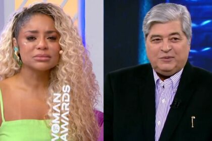 Cariúcha emocionada, em montagem com Datena no SBT