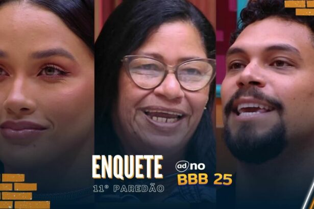 Eva, Joselma e Vinicius na arte da enquete do 11º Paredão do BBB 25
