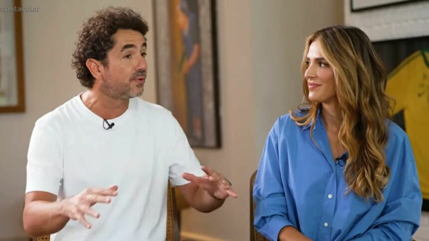 Felipe Andreoli e Rafa Brites em trecho de entrevista ao Domingo Espetacular