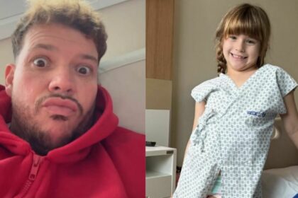 Ferrugem e filha em uma montagem no hospital