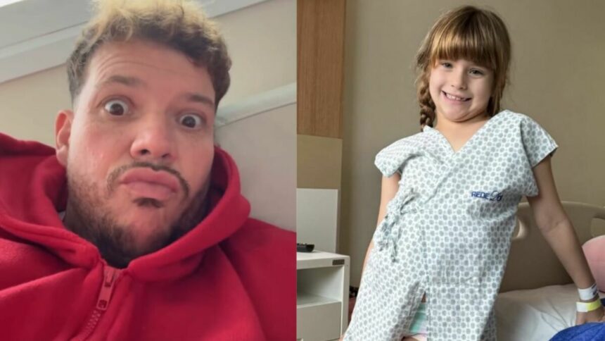Ferrugem e filha em uma montagem no hospital