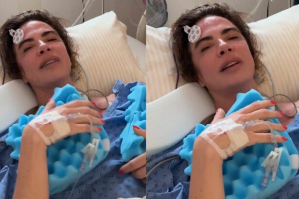Luciana Gimenez deitada na cama de hospital, com várias aparelhagens
