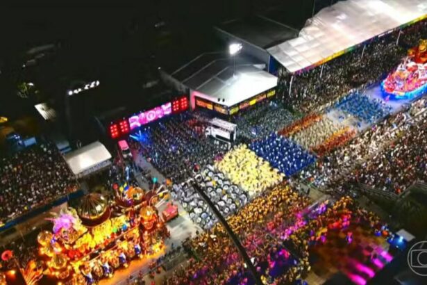 Sambódromo do Anhembi visto de cima no Carnaval 2025