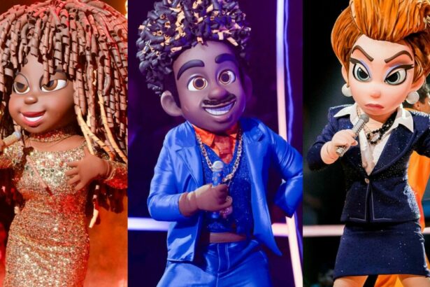 Sol, Foguinho e Odete Roitman em uma montagem no The Masked Singer Brasil 5