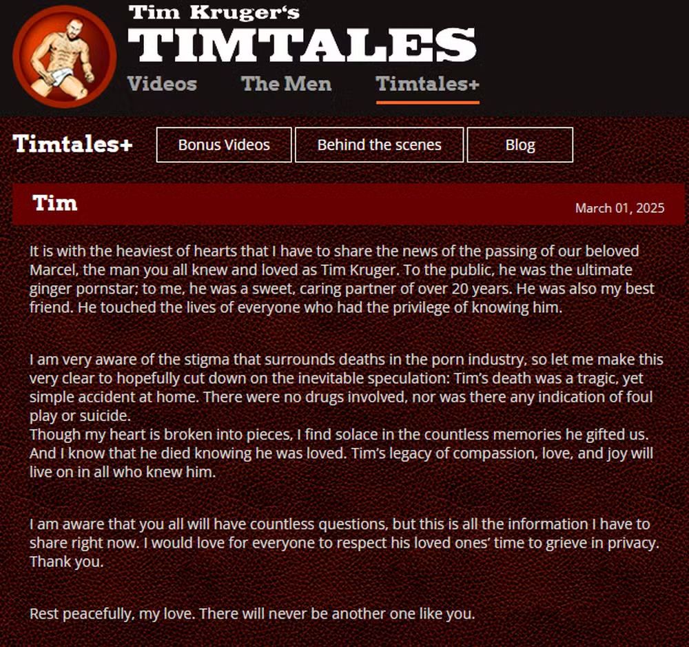 Comunicado do TimTales sobre a morte do Tim Kruger