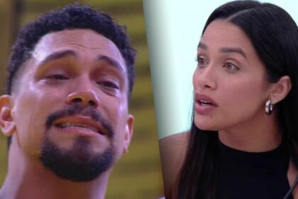 Vinicius chorando na festa do BBB 25 divide tela com Eva espantada no almoço do Anjo