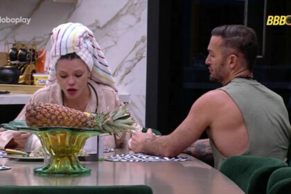Vitória Strada e Diego Hypolito em conversa na cozinha do BBB 25