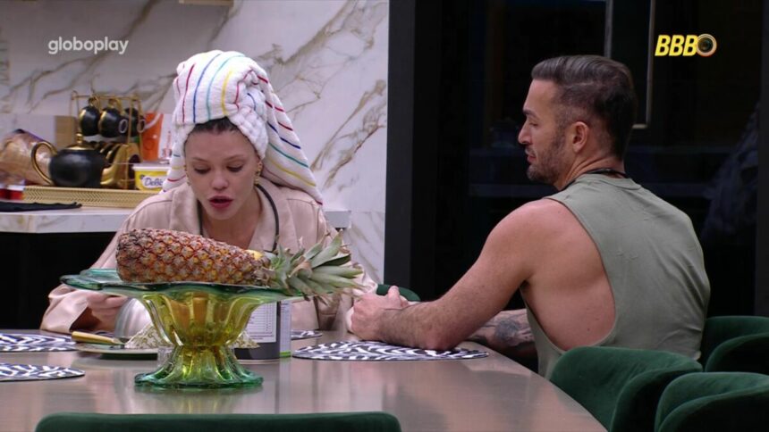 Vitória Strada e Diego Hypolito em conversa na cozinha do BBB 25
