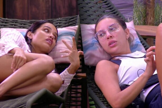 Eva olha para Renata, levanta o braço e briga no gramado do BBB 25