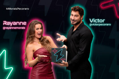 Rayanne e Victor Pecoraro na arte de divulgação do Power Couple Brasil