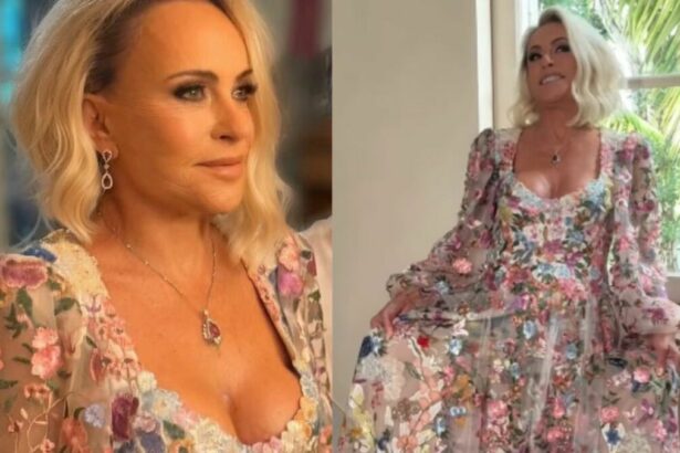 Ana Maria Braga mostrando o vestido florido nos bastidores do casamento