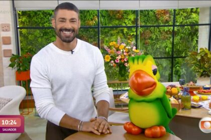 Cauã Reymond e Louro Mané juntos na chamada do Mais Você