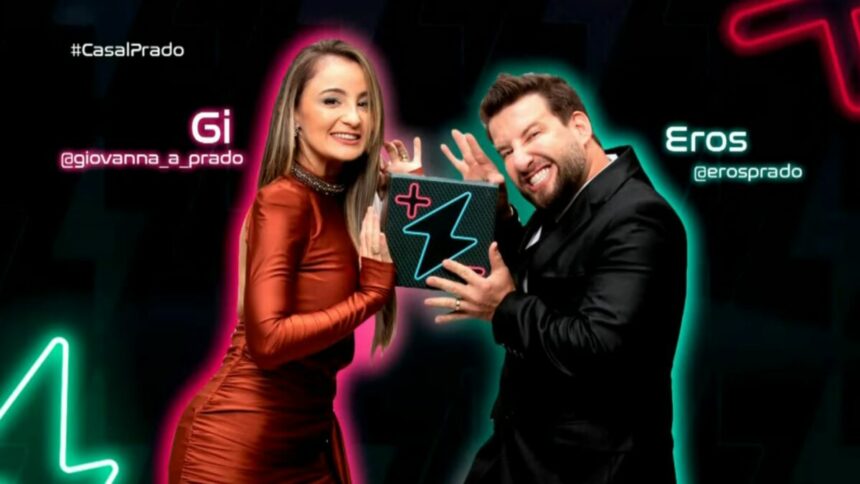 Gi e Eros Prado na arte de divulgação do Power Couple Brasil