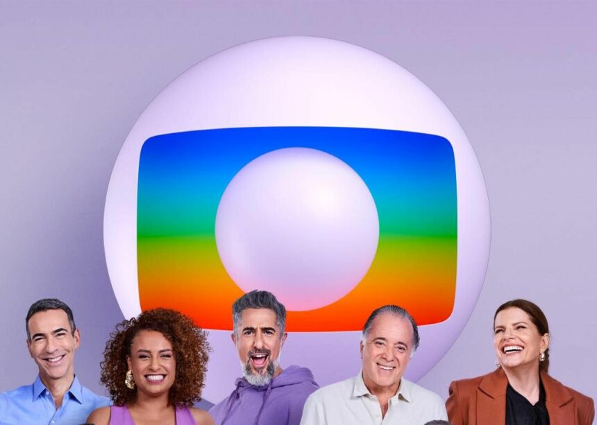 Novo logo da Globo em comemoração aos 60 anos da emissora acompanhado de atores e apresentadores como César Tralli e Tony Ramos