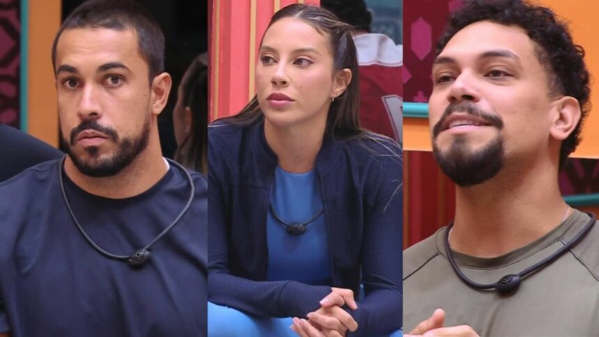 Maike, Renata e Vinicius em uma montagem no BBB 25
