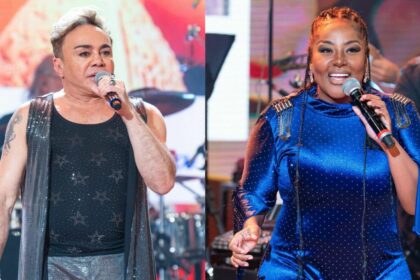 Markinhos Moura e Vanessa Jackson em uma montagem no palco do Altas Horas