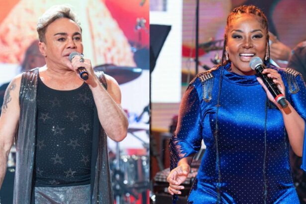 Markinhos Moura e Vanessa Jackson em uma montagem no palco do Altas Horas
