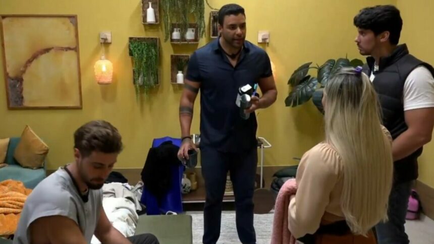 Antony, Eike, Ana Paula e Junior em conversa no quarto do Power Couple