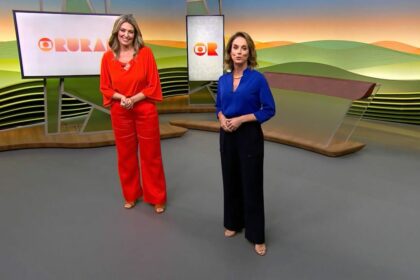 Cristina Vieira e Helen Martins em pé no cenário do Globo Rural