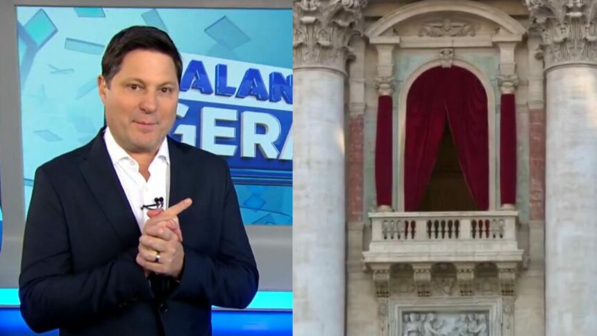 Eleandro Passaia em montagem com Basílica de São Paulo informando a escolha do Papa