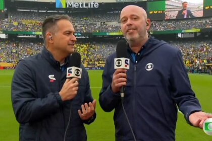 Edson Viana e Alex Escobar em trecho da transmissão da Copa do Mundo de Clubes na TV Globo