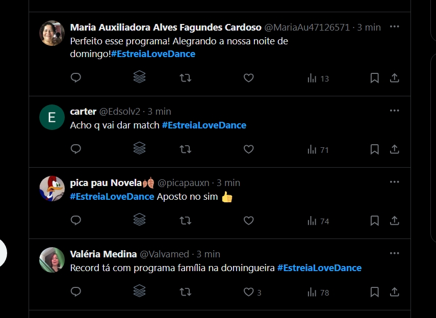 Público repercute a estreia do Love & Dance no Twitter (X) 