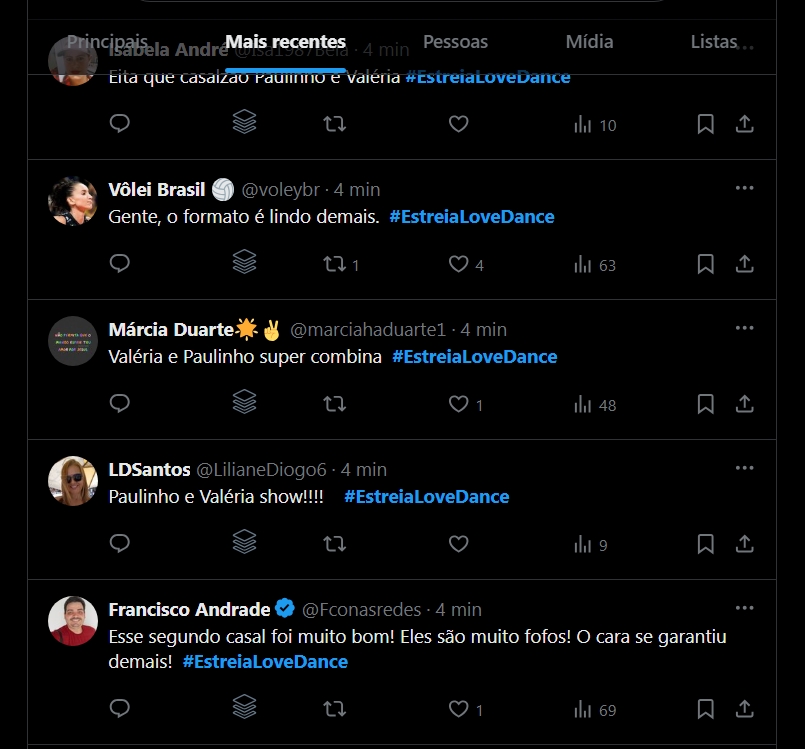 Público repercute a estreia do Love & Dance no Twitter (X) 
