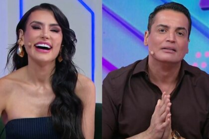 Gaby Cabrini e Leo Dias em uma montagem no Fofocalizando