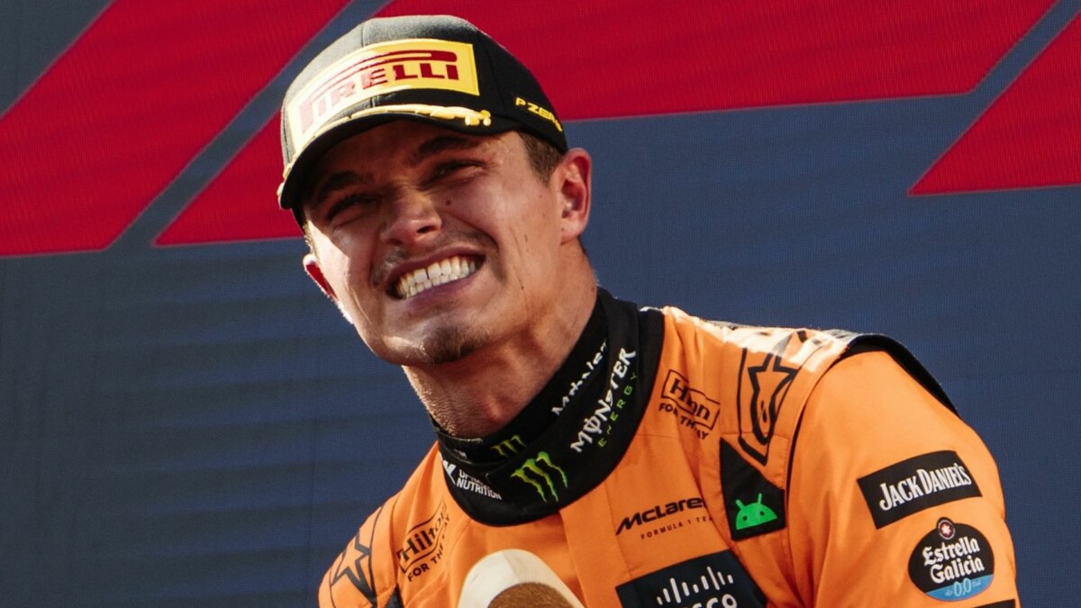 Lando Norris celebrando a vitória no GP da Áustria de Fórmula 1