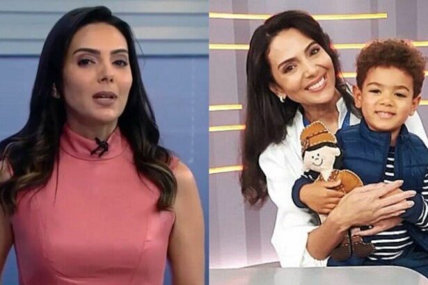 Mara Pinheiro em foto posada ao lado filho no cenário do MG2