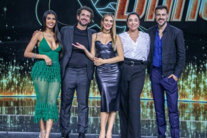 Pocah e joaquim lopes, ao lado de andreoli, rafa brites e marisa orth, no cenário do love e dance