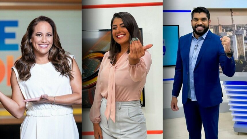 Montagem com Renata Alves no estúdio do Hoje em Dia na RECORD, e Mariana Sena e Lucas Moura no cenário da TV Atalaia