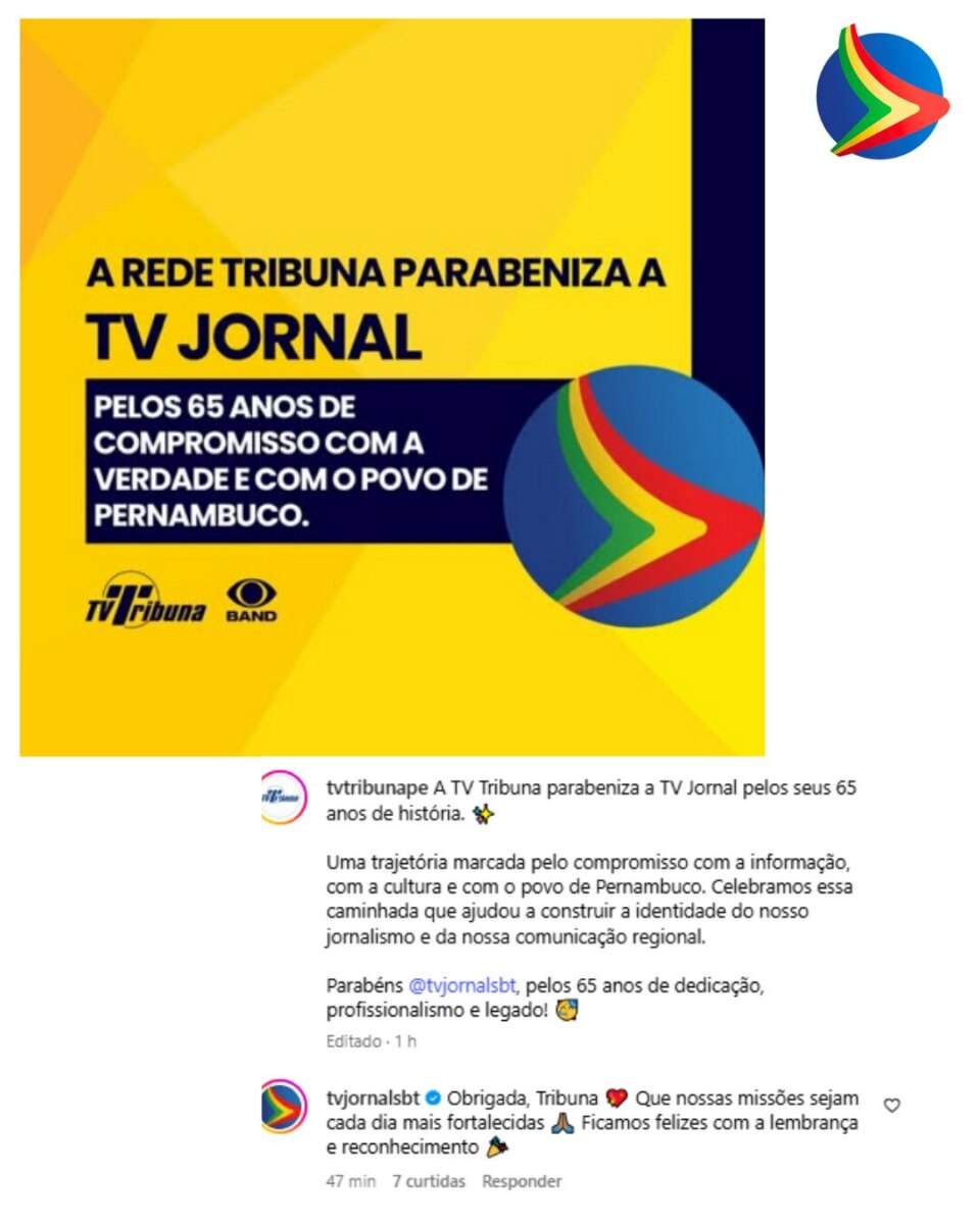 Print da publicação da TV Tribuna em homenagem a TV Jornal