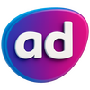 Logo do Portal Alta Definição em 3D com a tipografia ad em minúsculas e as cores azul, lilás e rosa