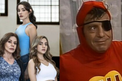 As Filhas da Senhora Garcia e Chapolin em uma montagem na divulgação do SBT