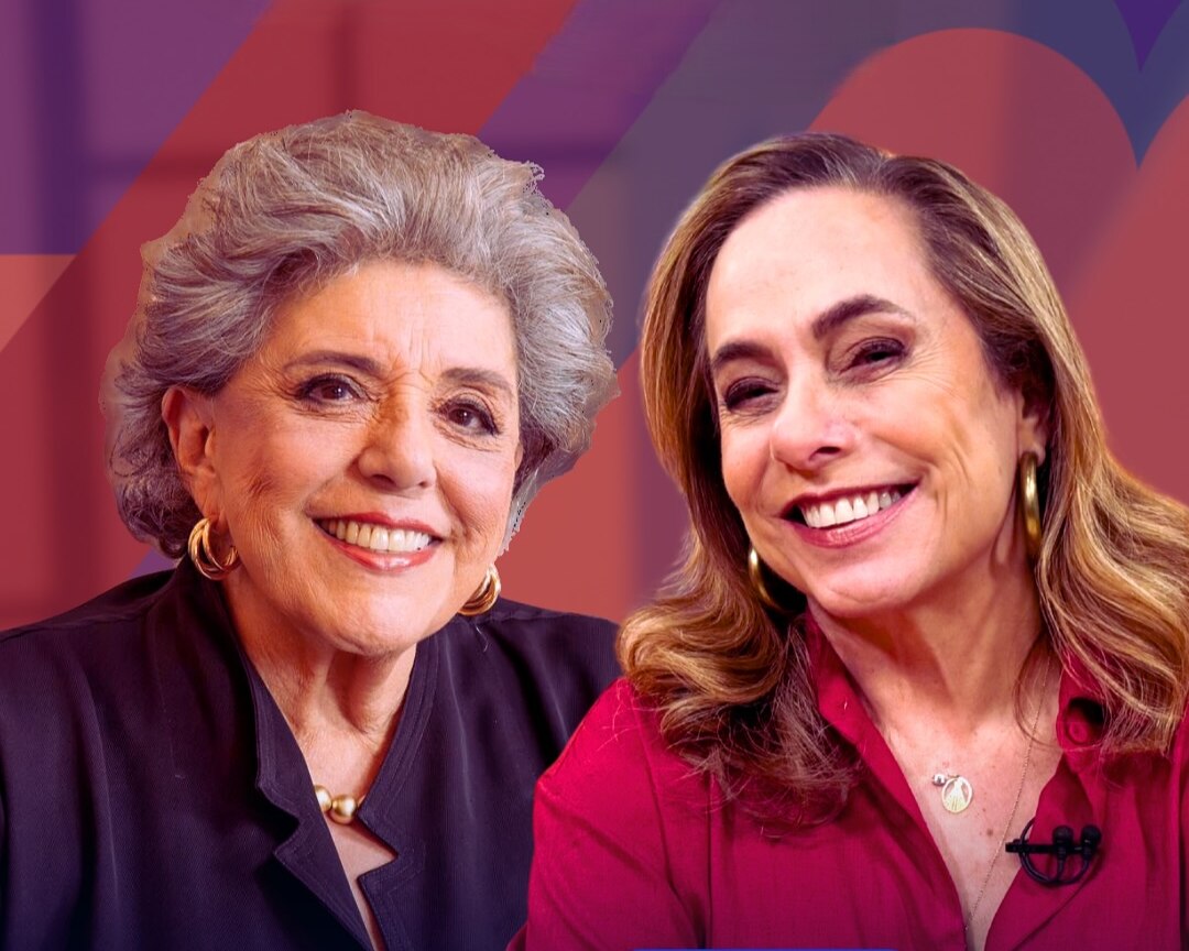 Leda Nagle ao lado de Cissa Guimarães. Elas estão sorridentes em montagem para divulgação dos 40 anos do Sem Censura