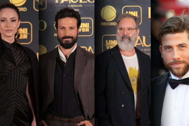 Rosanne Mulholland, Murilo Cezar, Floriano Peixoto e Pedro Nercessian com roupas de gala no lançamento de Paulo, O Apóstolo
