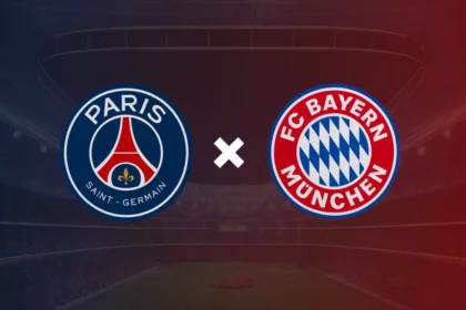 Logo do PSG x Bayern na arte de divulgação de onde assistir ao jogo do Mundial de Clubes