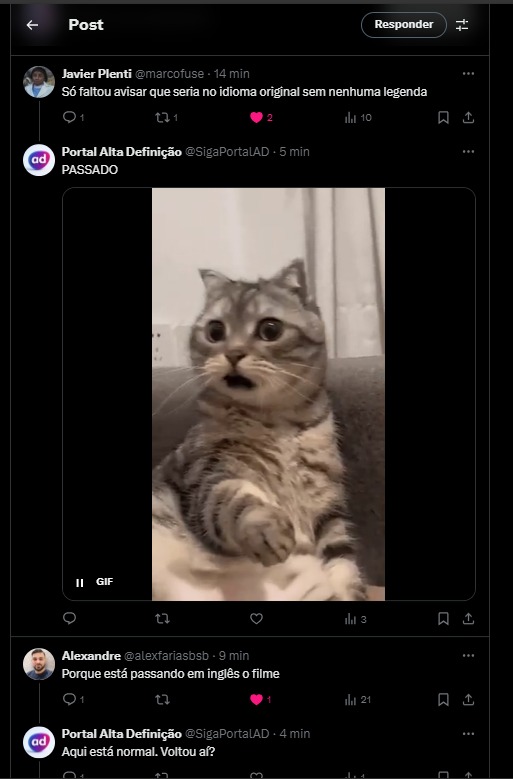 Público repercute nas redes sociais falha técnica na Temperatura Máxima, que exibiu o início de um filme em inglês