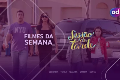Casal caminha ao lado de duas crianças em cena do filme Esposa de Mentirinha na arte dos filmes da semana na Sessão da Tarde