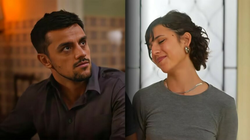 Danilo olha assustado para Nina que sorrir em cena de Dona de Mim