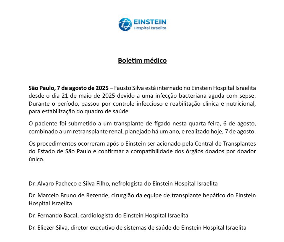 Boletim médico sobre Fautsão após novos transplantes 