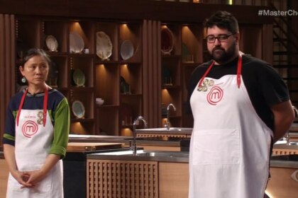 Gloria e Rodrigo em trecho da semifinal do MasterChef Brasil