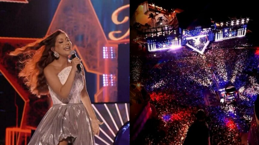 Priscila Senna canta no Marco Zero em show histórico com público de 30 mil pessoas e cenário iluminado.