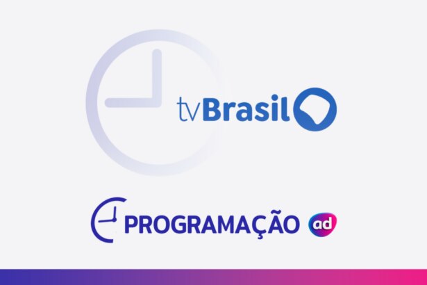 O logo da TV Brasil ao lado de um ícone de relógio, com o título "Programação" em cinza na parte inferior.